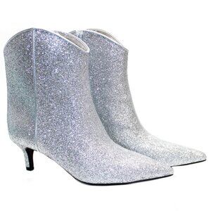 On 34th Women Aatira Kitten Heel Western Booties Size 8.5M Silver Glitter